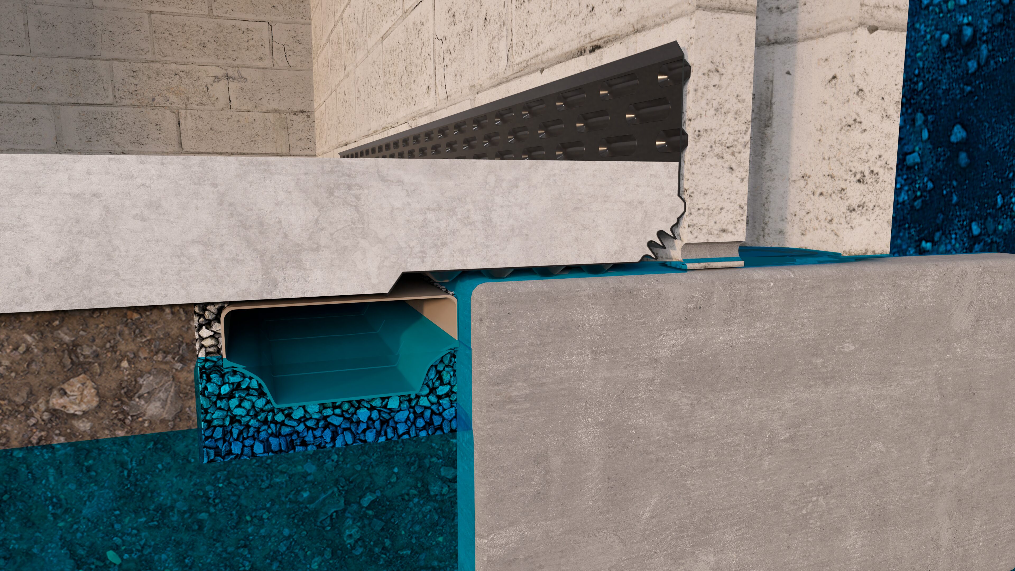 FT_1_Cut Fast Track drain tile basement waterproofing system with Drain-Eze XL dimple footing mat
